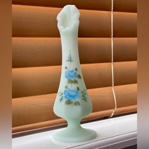 Vintage Fenton Aqua Colored Matte Glass Bud Vase GORGEOUS!